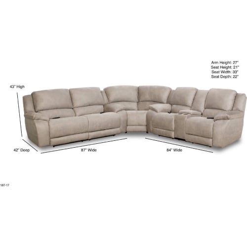 Harley Triple Power Reclining Console Sectional Sofa in Nickel Grey Fabric